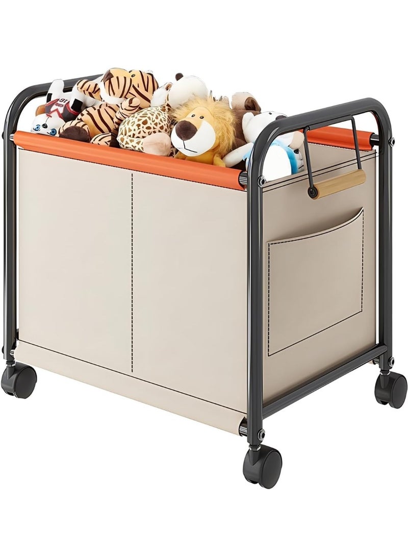 بلومنغ تايم عربة تخزين ألعاب، جيوب جانبية، بعجلات عالمية، موفرة للمساحة، لون بيج - Image 2
