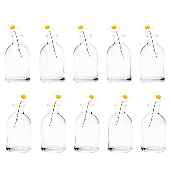LOFT SMALL MINI FLOWER VASES CLEAR GLASS BUD VASES SET OF 10 CUTE VINTAGE RUSTIC CENTERPIECES FOR WEDDING EVENTS HOME PREMIUM QUALITY DESIGNED TO LAST