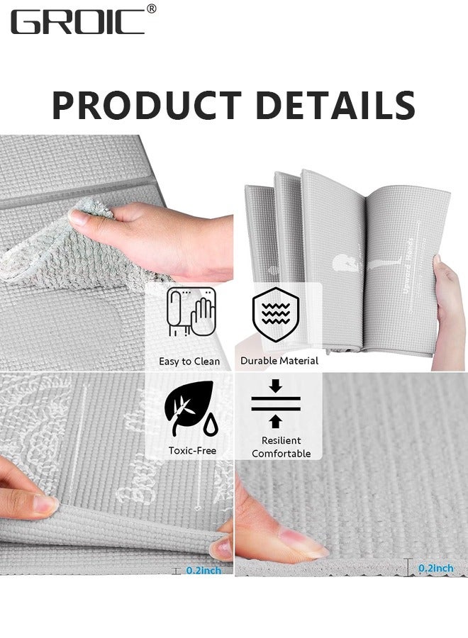 GROIC Foldable Yoga Mat with Illustrated Yoga Poses, Non Slip Exercise Mat for Home Gym, Travel Yoga Set With Stretch Strap for Yoga Pilates and Fitness - Image 3