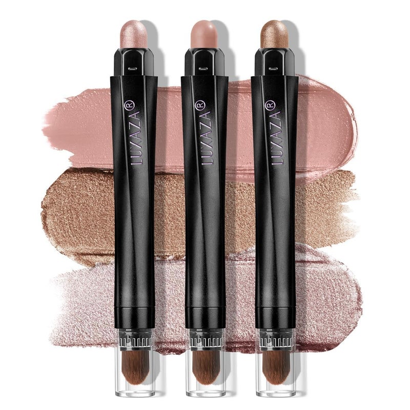 LUXAZA PRO Brown Eyeshadow Stick Makeup Set 3PCS, Neutral Shimmer And Matte Cream Eye Shadow Palette, Metallic Bronze Smoky Eyeliner Brightener Crayon Pencil Kit, Ideal Gift for Women -Rosewood Bloom - Image 1