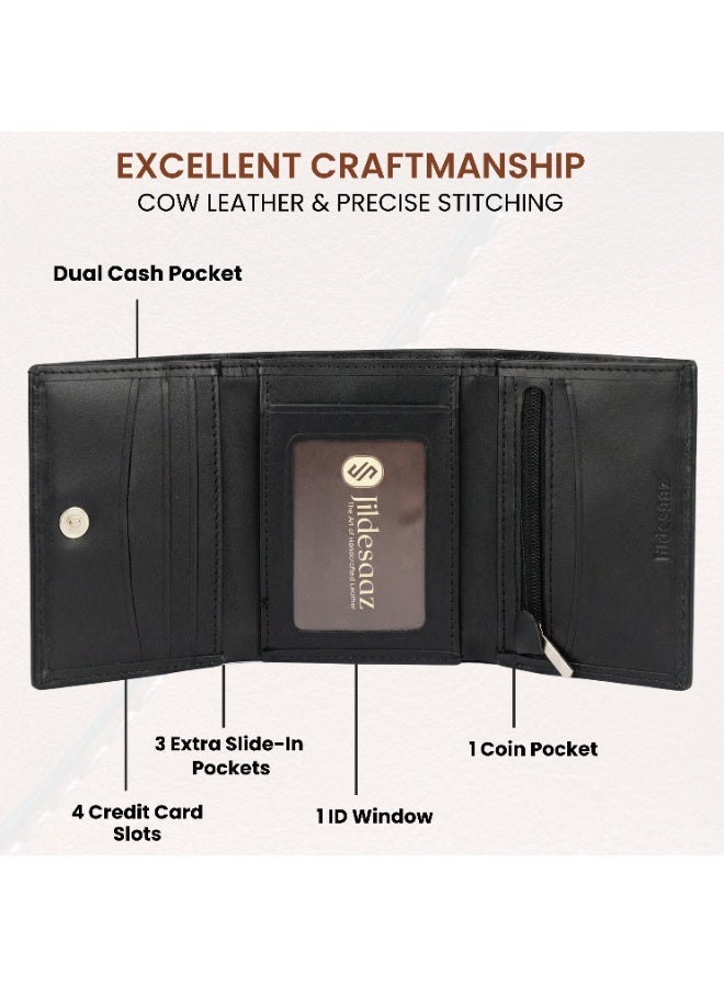 Men's Wallet | Trifold Genuine Leather men's wallet with coin pocket | ID Window | 4 card slots | Card Holder wallet for men - Image 3