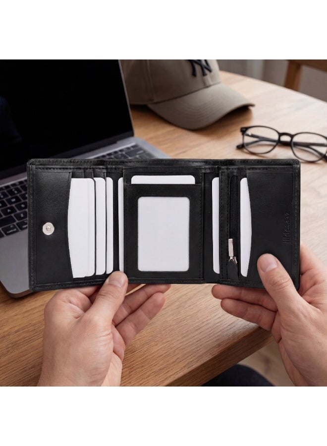 Men's Wallet | Trifold Genuine Leather men's wallet with coin pocket | ID Window | 4 card slots | Card Holder wallet for men - Image 4
