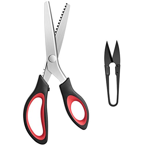 YAZEMKEL Pinking Shears Serrated,Comfort Grips Handled, Professional Dressmaking Sewing Craft Zig Zag Cut Scissors, Suitable for Many Kinds of Fabrics and Paper, 9 Inch - Image 1