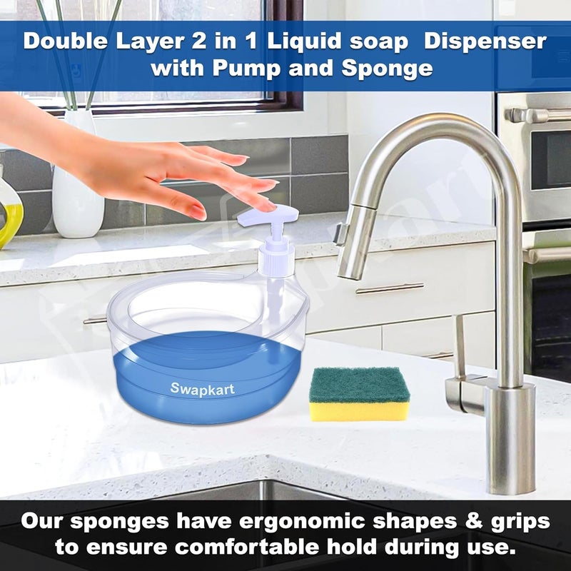 Black Sparrow Double Layer 2 in 1 Liquid soap Dispenser with Pump and Sponge with Hollow Design Pump Dispenser Dish wash Top Sink Dispenser Instant Refill Durable and Rustproof - Image 5