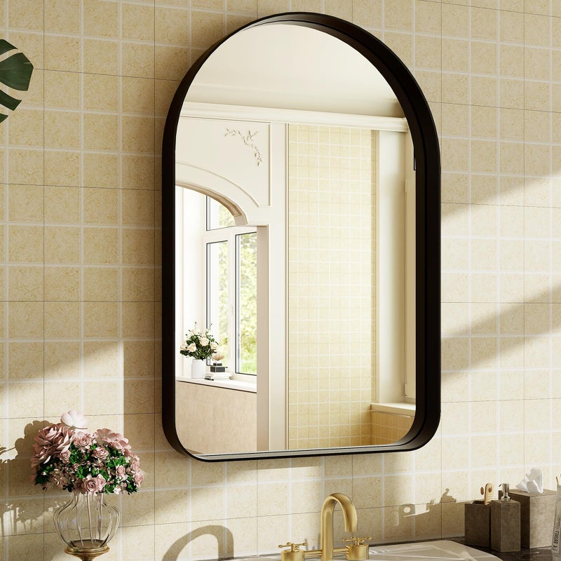 Easly 30x20 Arched Bathroom Mirror Modern Black Mirror for Wall with Rounded Corners Bathroom Mirror for Vanity Aluminum Alloy Framed Mirror for Living Room Bedroom Cloakroom