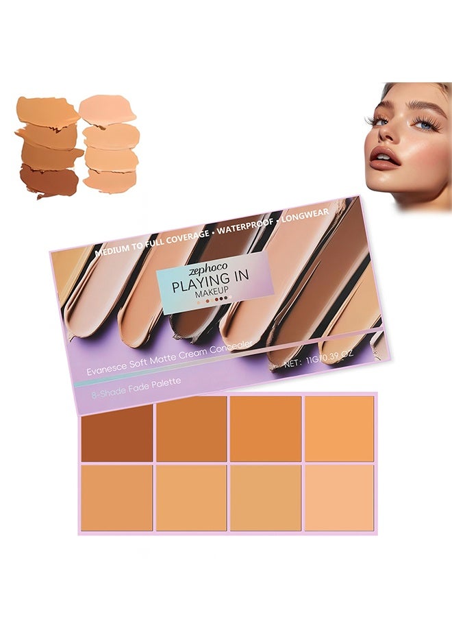 zephoco Evanesce Soft Matte Cream Concealer 8- Shade Fade Palette, Soft Matte Cream Foundation, Cover with Applicator, Concealer for Dark Circles, Blemishes & Contouring, Waterproof & Long Lasting (Medium) - Image 1