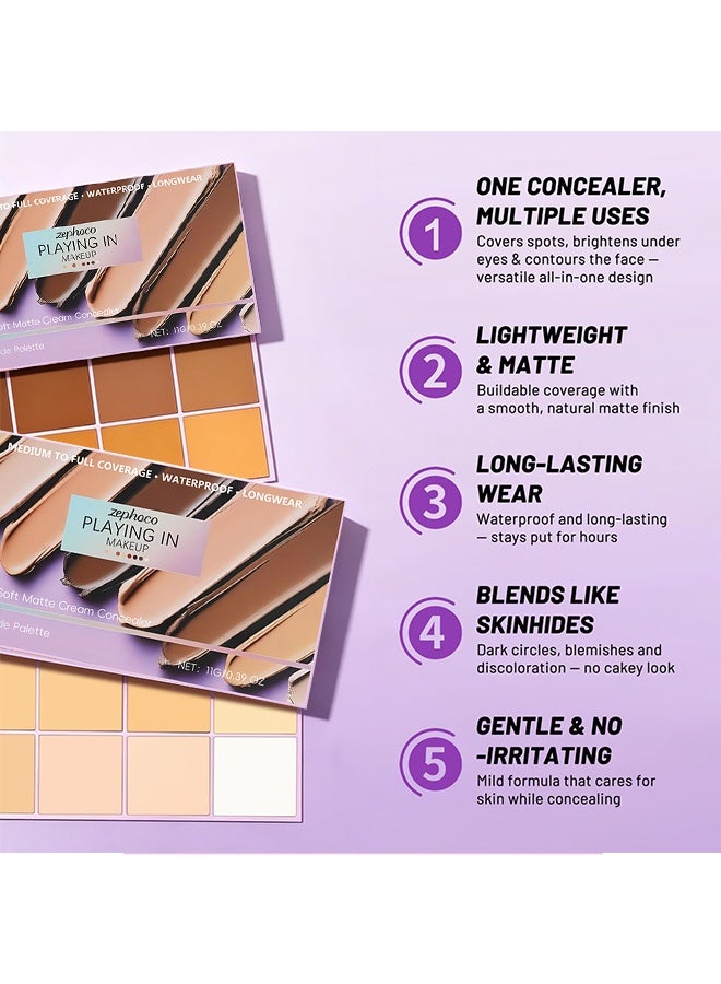 zephoco Evanesce Soft Matte Cream Concealer 8- Shade Fade Palette, Soft Matte Cream Foundation, Cover with Applicator, Concealer for Dark Circles, Blemishes & Contouring, Waterproof & Long Lasting (Medium) - Image 5