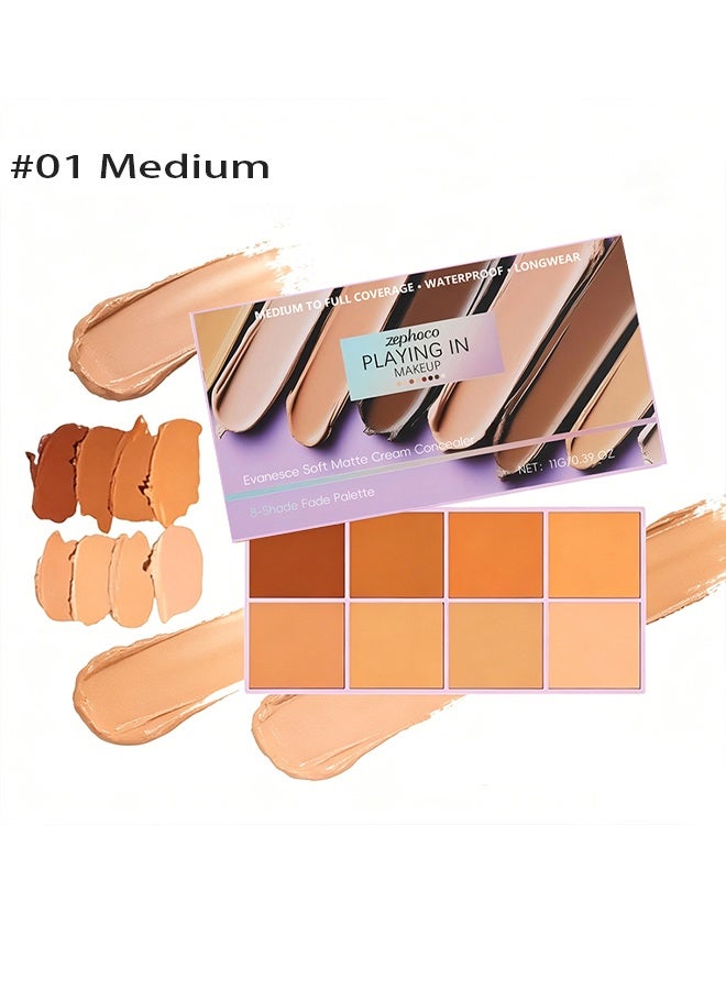 zephoco Evanesce Soft Matte Cream Concealer 8- Shade Fade Palette, Soft Matte Cream Foundation, Cover with Applicator, Concealer for Dark Circles, Blemishes & Contouring, Waterproof & Long Lasting (Medium) - Image 2