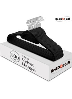 Red Dot Gift 100 Pieces 42cm Black Non-Slip Velvet Clothes Hanger with 360 Degree Rotatable Hook Durable and Slim  - Image 1