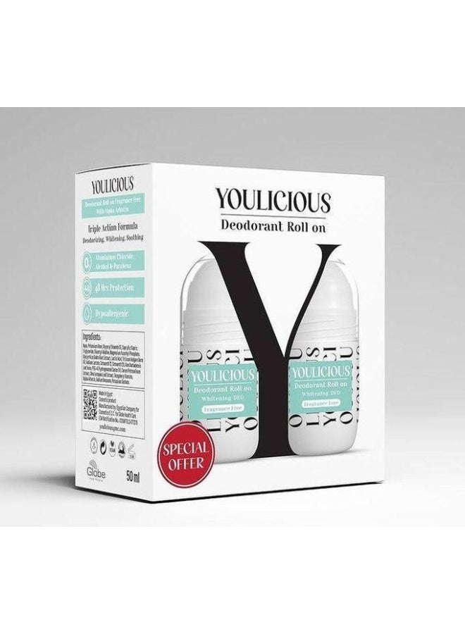 Youlicious Deodorant Roll On Fragrance Free 2pcs 50ml - Image 1