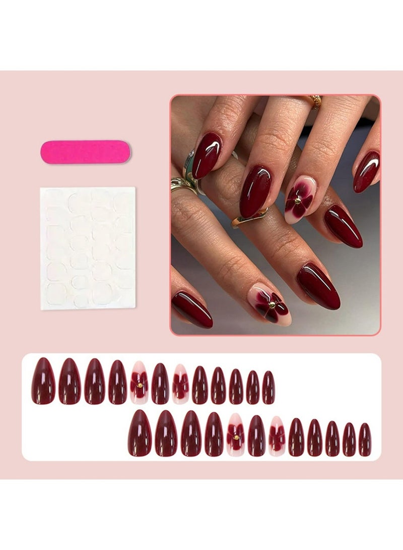 LLASIDO 3 Sets of Almond Nail Set Short Medium Size Fake Nail Strap Glue Reusable, Fake Nail Set Acrylic Nail Patch - Image 2