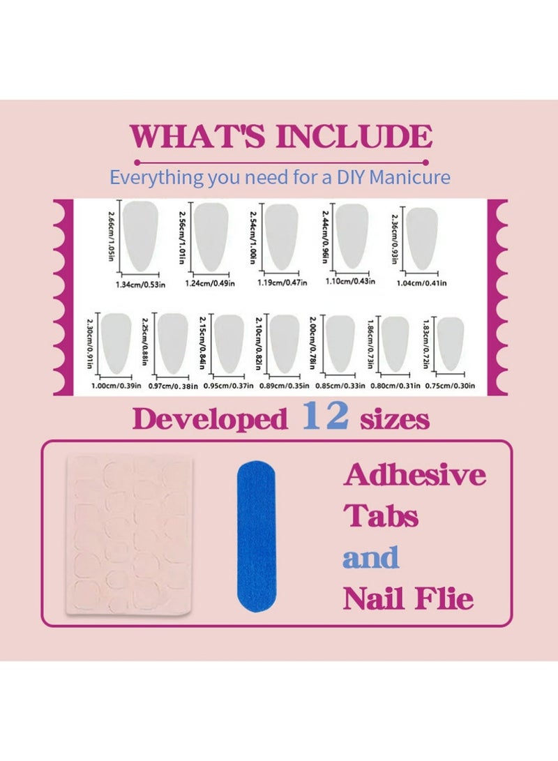 LLASIDO 3 Sets of Almond Nail Set Short Medium Size Fake Nail Strap Glue Reusable, Fake Nail Set Acrylic Nail Patch - Image 4