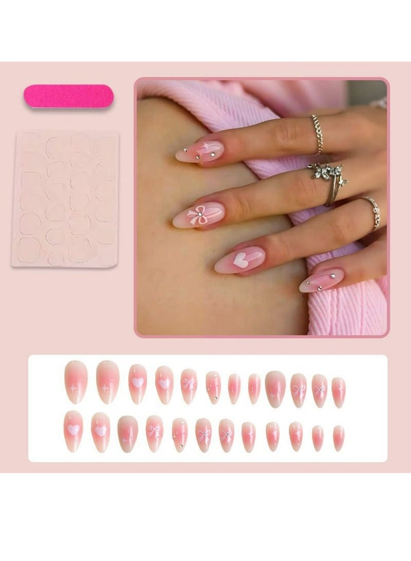 LLASIDO 3 Sets of Almond Nail Set Short Medium Size Fake Nail Strap Glue Reusable, Fake Nail Set Acrylic Nail Patch - Image 3