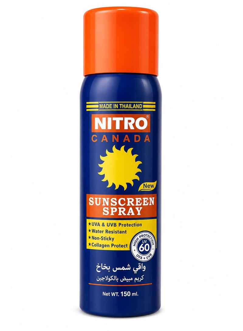 NITRO CANADA Sunscreen Spray UV 60 High Protection with Collagen & Moisturizers, 150ml - Image 1