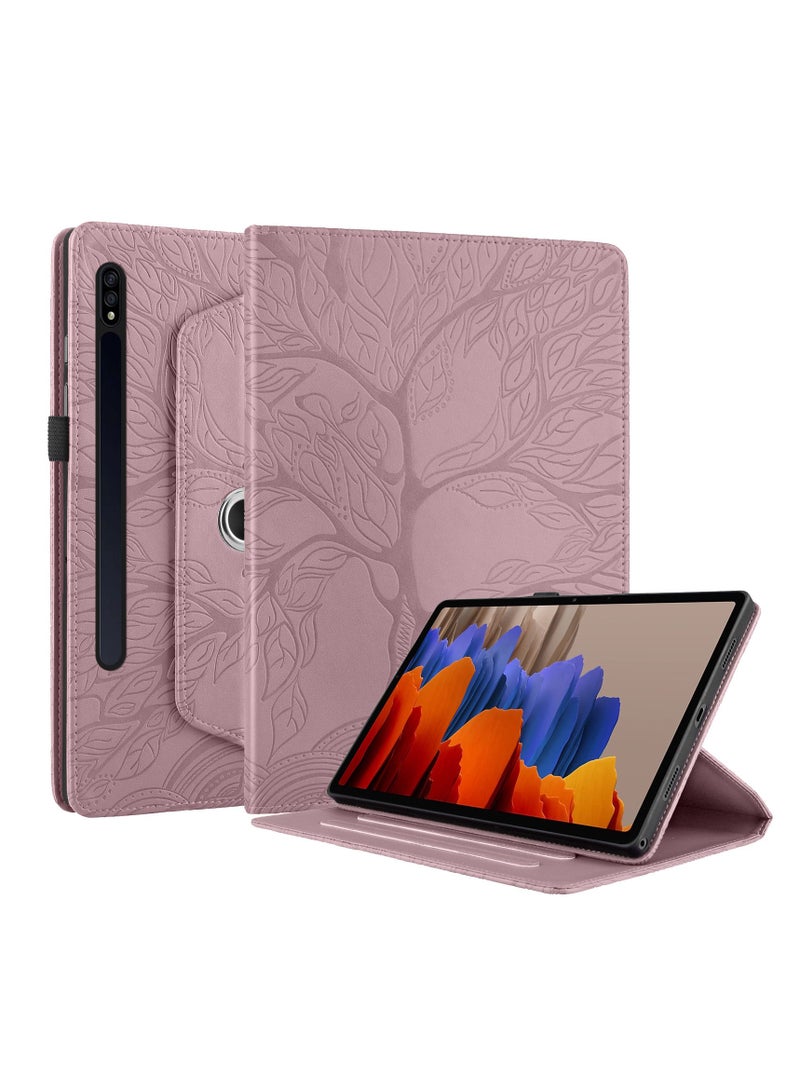 عام متوافق مع جهاز سامسونج جالاكسي تاب S9 / S8 / S7 بشاشة 11 إنش، حافظة دوارة بزاوية 360 درجة محفورة بنقش شجرة من الجلد الصناعي مع وظيفة حامل للأجهزة SM-X700 / X706 / T870 / T875 / T876B