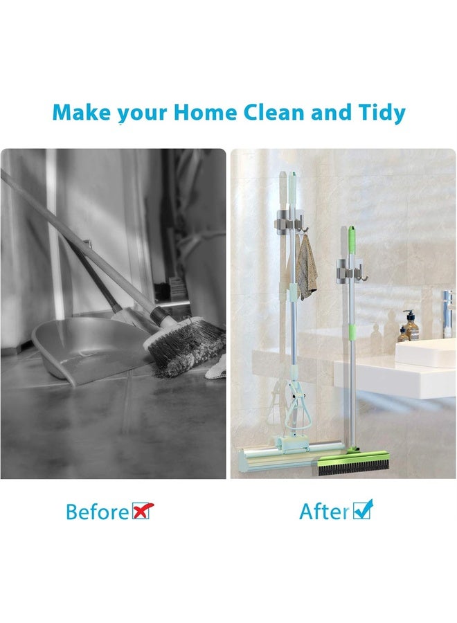 HOMESTAR 4Pcs Broom Holder No Drill, Mop Broom Organizer Wall Mounted Heavy Duty with Hooks Hanger, Self Adhesive Stainless Steel for Bathroom, Kitchen, Office, Grey - Image 3