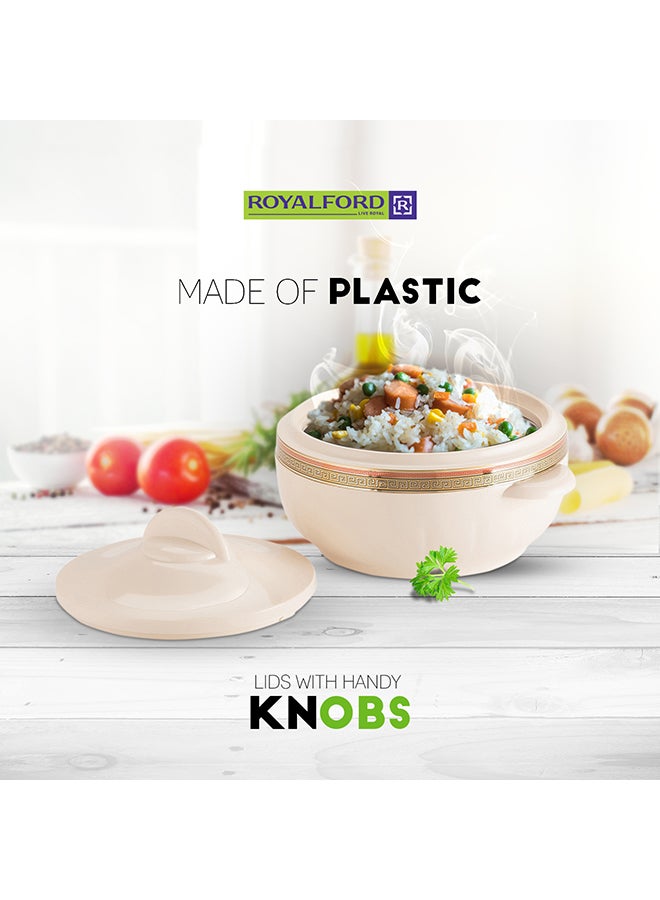 Royalford Classic Casserole Highly Insulated Stainless Steel Lid Stainless Steel Bowl Deluxe 1200Ml+1600Ml+2500Ml Multicolor Assorted Colour and Design - Image 2