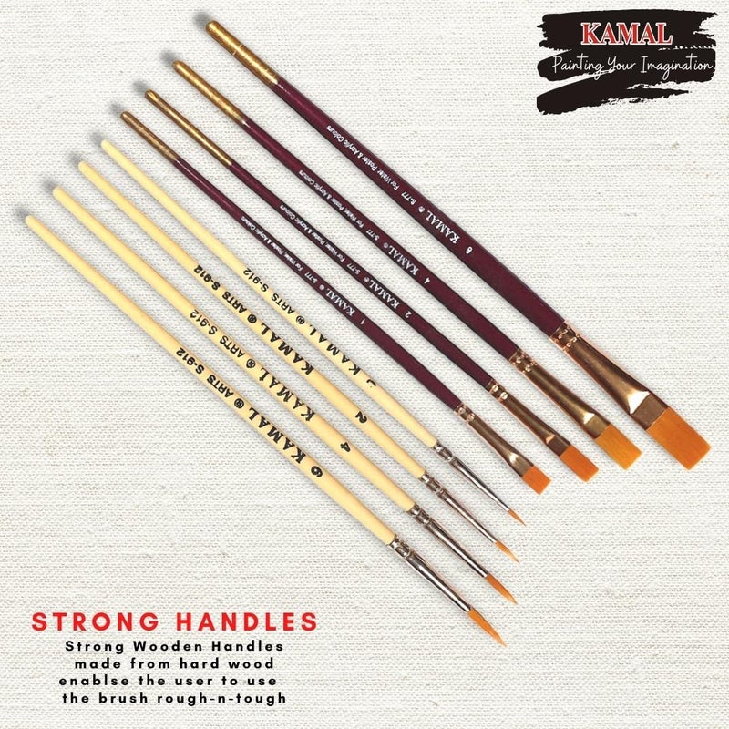 Kamal Combo of Flat Golden Maroon 4 Round 4 Cream Synthetic Hair Paint Brushes and A5 Sketch Pad 120LB/140GSM 50 Sheets - Image 2