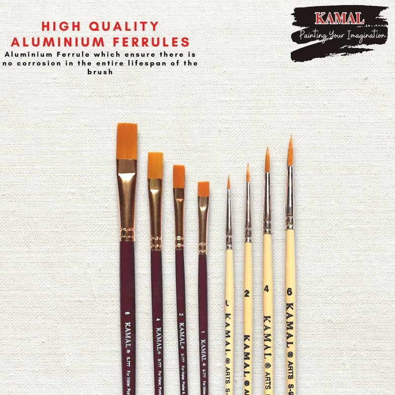Kamal Combo of Flat Golden Maroon 4 Round 4 Cream Synthetic Hair Paint Brushes and A5 Sketch Pad 120LB/140GSM 50 Sheets - Image 3