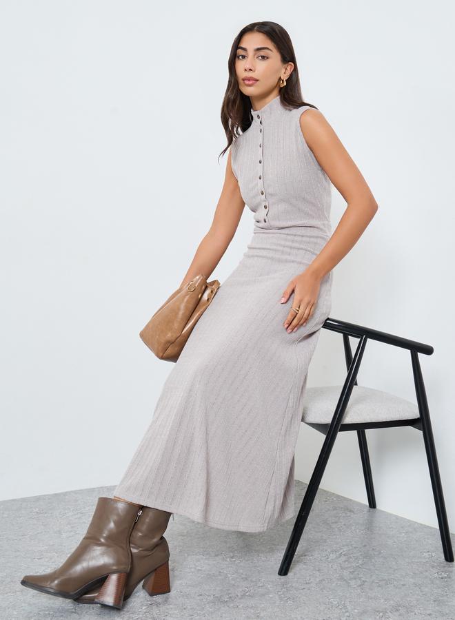 Styli Sleeveless Maxi Dress with Button Placket - Image 1