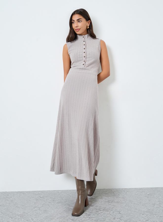 Styli Sleeveless Maxi Dress with Button Placket - Image 2
