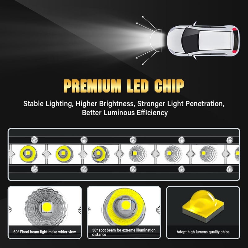 RIGIDON ريجيدون 81 سم 150 واط شريط إضاءة عمل LED، 12 فولت 24 فولت ضوء كشاف LED، شعاع مدمج بقعة وغمر مقاوم للماء لسيارة 4x4 شاحنة جرار قارب 6000 كلفن ضوء ضباب مناسب كل بيئة - Image 3
