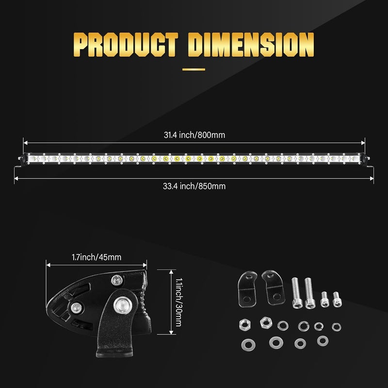 RIGIDON ريجيدون 81 سم 150 واط شريط إضاءة عمل LED، 12 فولت 24 فولت ضوء كشاف LED، شعاع مدمج بقعة وغمر مقاوم للماء لسيارة 4x4 شاحنة جرار قارب 6000 كلفن ضوء ضباب مناسب كل بيئة - Image 2