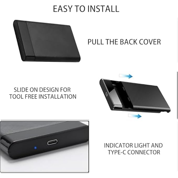 rayihni حافظة قرص صلب 2.5 بوصة 6 جيجابت في الثانية USB C 3.0/3.1 مع غطاء منزلق وحافظة SSD بدون أدوات من نوع 2.0 C بسعة 5 تيرابايت لقرص صلب خارجي متين لأجهزة اللابتوب - Image 2