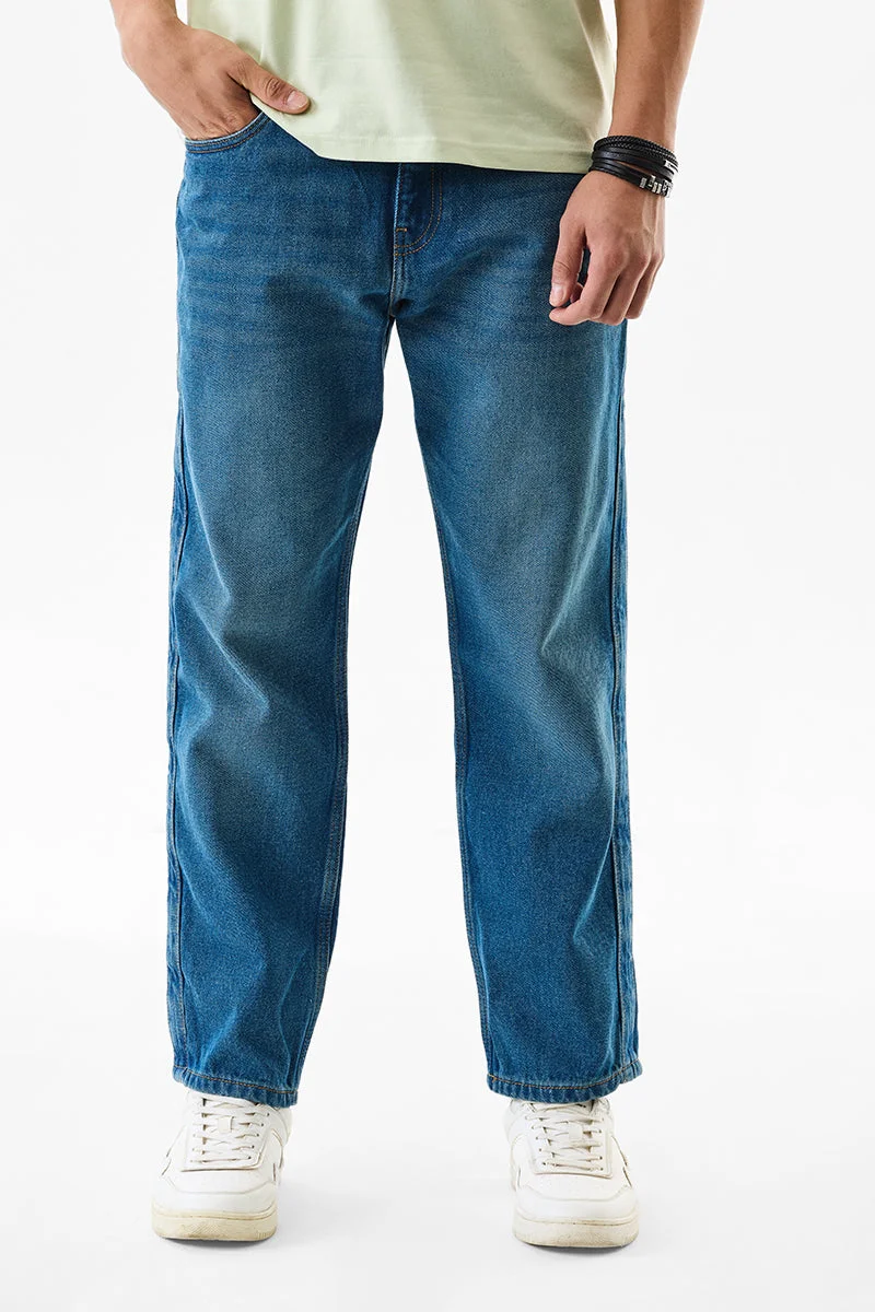سنيتش Blue Solid Wide Leg Casual Jeans