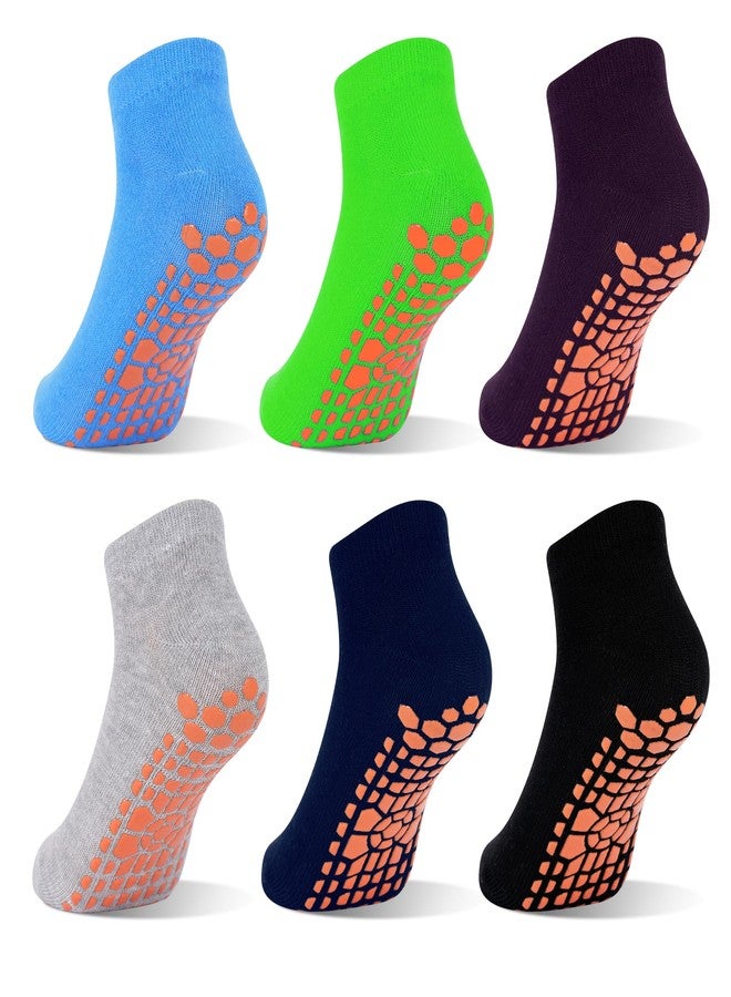 GRPSKCOS Boys Grip Socks 6 Pairs Kids Grip Socks Trampoline Sock Anti-Skid Ankle Sticky Sock for 2-13 Years Boys Girls(01 Black+Grey+Navy+Blue+Green+Dark Purple, 10-13 Years) - Image 1
