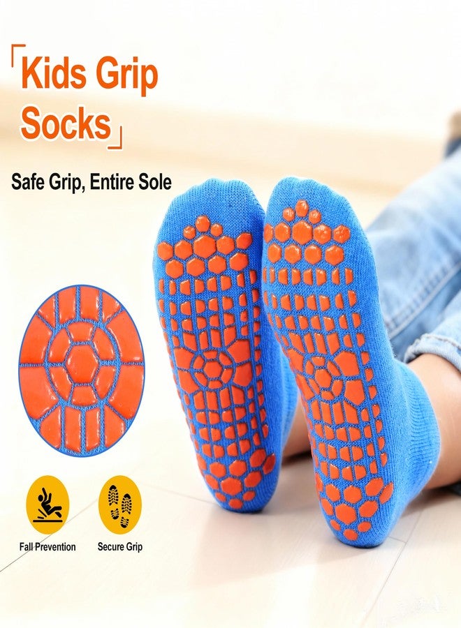 GRPSKCOS Boys Grip Socks 6 Pairs Kids Grip Socks Trampoline Sock Anti-Skid Ankle Sticky Sock for 2-13 Years Boys Girls(01 Black+Grey+Navy+Blue+Green+Dark Purple, 10-13 Years) - Image 3
