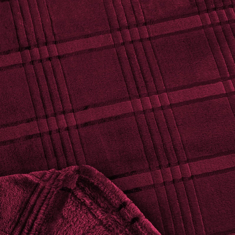 KORBLISS Super Soft Flannel Throw Blanket 50x60 Inches, Premium Checkered Jacquaed Silky Fleece Lightweight Bed Blanket All Season Use, Burgundy Strip, 50"x60" - Image 5