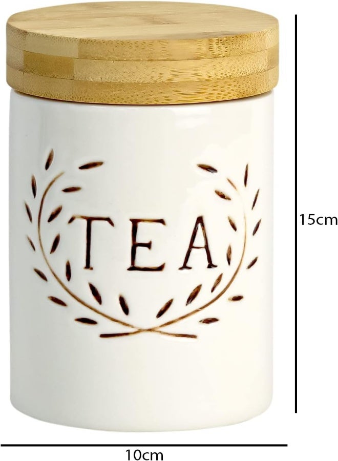 AKDC Orchid Ceramic Canister - Coffee, Sugar, Tea Container Food Storage Jars With Airtight Bamboo Lid Kitchen Décor 24.68 Fl Oz (730 Ml) Multipurpose Tableware Dining Hotel Restaurant (Tea) - Image 1