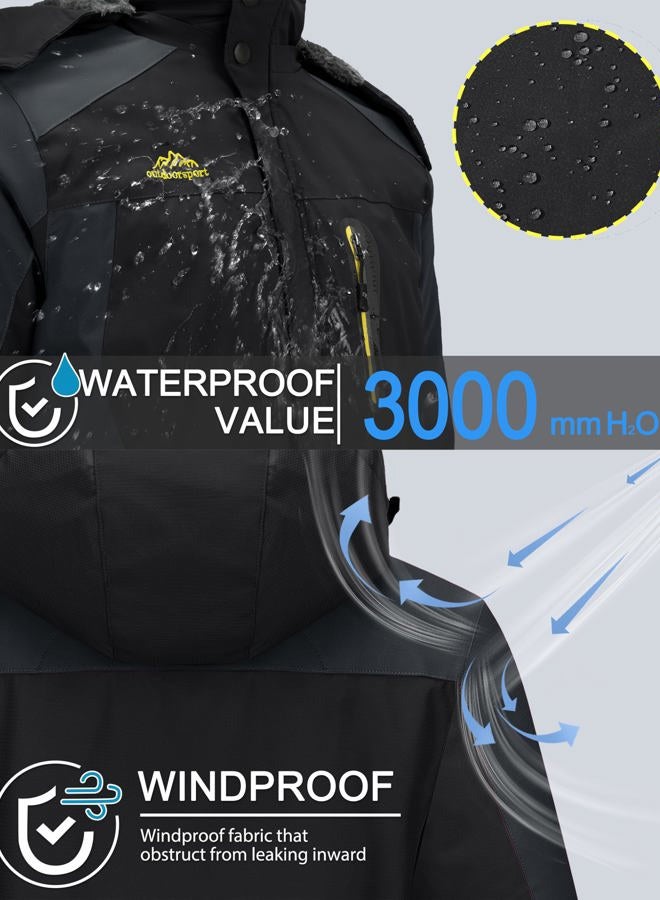 Tacvasen Men's Winter Ski Jacket Waterproof Snow Coats Snowboard Fleece Lining Jacket Warm Parka with Hooded, Black Gray, L - Image 2