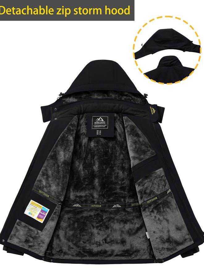 Tacvasen Men's Winter Ski Jacket Waterproof Snow Coats Snowboard Fleece Lining Jacket Warm Parka with Hooded, Black Gray, L - Image 4