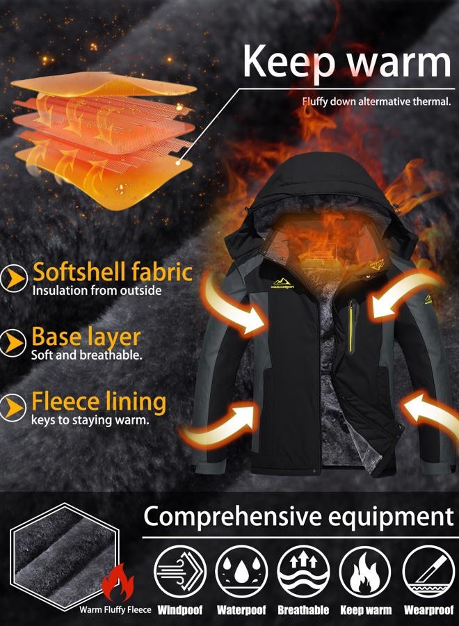 Tacvasen Men's Winter Ski Jacket Waterproof Snow Coats Snowboard Fleece Lining Jacket Warm Parka with Hooded, Black Gray, L - Image 3