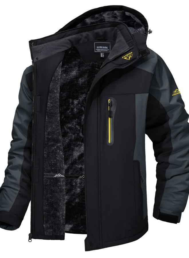 Tacvasen Men's Winter Ski Jacket Waterproof Snow Coats Snowboard Fleece Lining Jacket Warm Parka with Hooded, Black Gray, L - Image 1