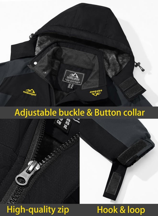 Tacvasen Men's Winter Ski Jacket Waterproof Snow Coats Snowboard Fleece Lining Jacket Warm Parka with Hooded, Black Gray, L - Image 5