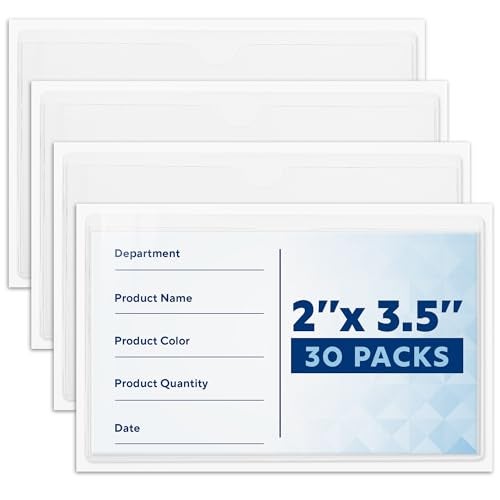 Mifflin-USA - Index Card Holder - 2x3.5”, 30 Pack - Clear Self-Adhesive Pockets - Label Holders for Organizing Storage Bins & Containers - Plastic Sleeves for Protecting Cards & Labels - Image 1