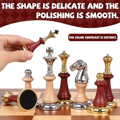 Kvintes Large Wooden Chess Set with Metal Wooden Chess Pieces Luxury 17 Inch Chess Board Game with 2 Extra Queens Premium Classic Strategy Board Game for Adults Kids Beginners Gift Lovers - Image 5