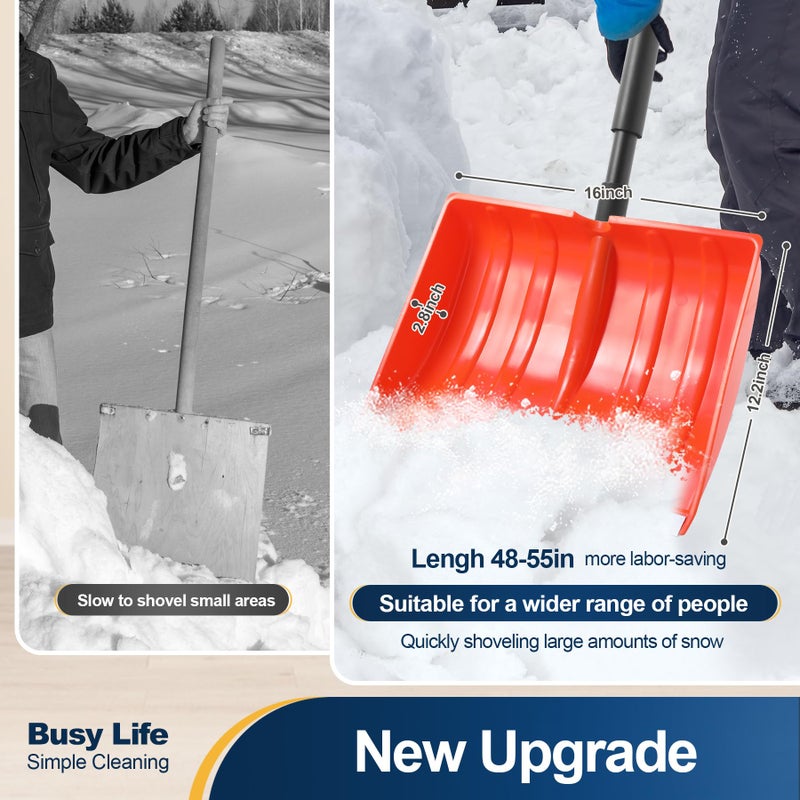 Yocada Snow Shovel for Driveway Home Garage Snow Removal Aluminum Strip with D-Grip Handle 55 inch Long Large Capacity Shovel for Garden Car Camping Outdoor Orange - Image 4
