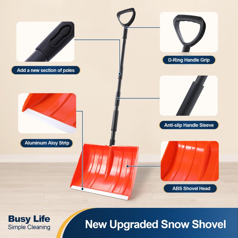 Yocada Snow Shovel for Driveway Home Garage Snow Removal Aluminum Strip with D-Grip Handle 55 inch Long Large Capacity Shovel for Garden Car Camping Outdoor Orange - Image 3