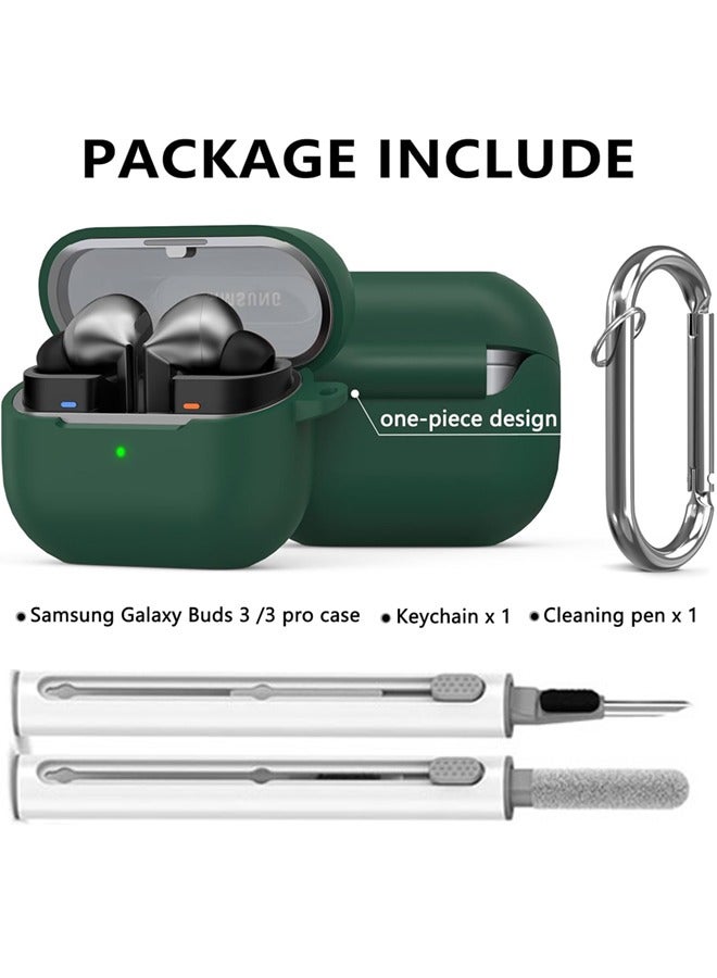 SJet Samsung Galaxy Buds 3 & Pro Case Cover with Cleaner Kit, Soft Silicone Case with Carabiner(Green) - Image 2