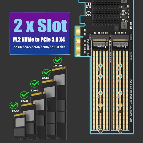 GLOTRENDS PA20 Dual M.2 NVMe to PCIe 3.0 X4 Adapter with PCIe Bifurcation, Setup Soft M.2 NVMe RAID via OS Tool (Support 22110/2280 Size) - Image 4