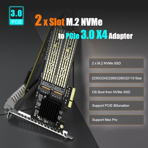 GLOTRENDS PA20 Dual M.2 NVMe to PCIe 3.0 X4 Adapter with PCIe Bifurcation, Setup Soft M.2 NVMe RAID via OS Tool (Support 22110/2280 Size) - Image 2
