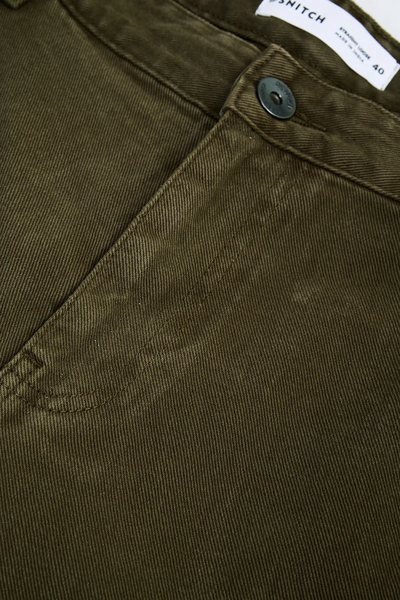 SNITCH Dark Olive Green Dark Olive Green Solid Relaxed Casual Plus Size Jeans for Men | Best Price UAE