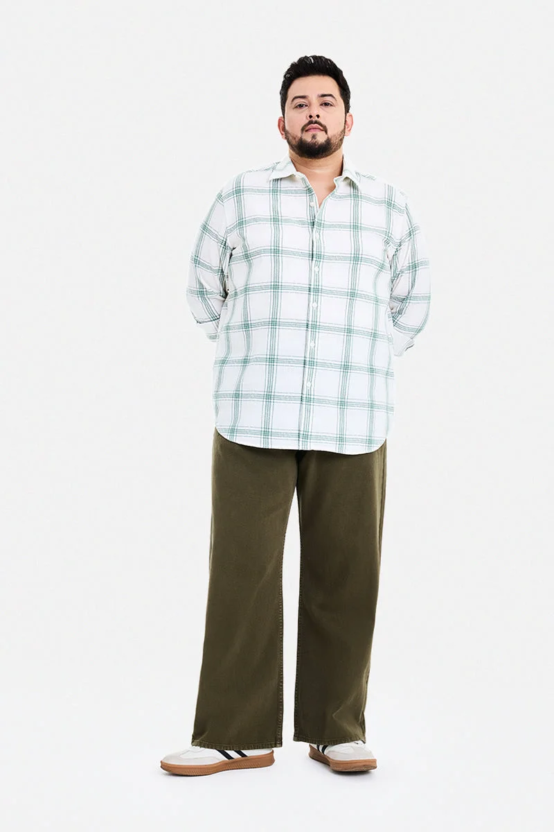 سنيتش Dark Olive Green Solid Relaxed Casual Plus Size Jeans
