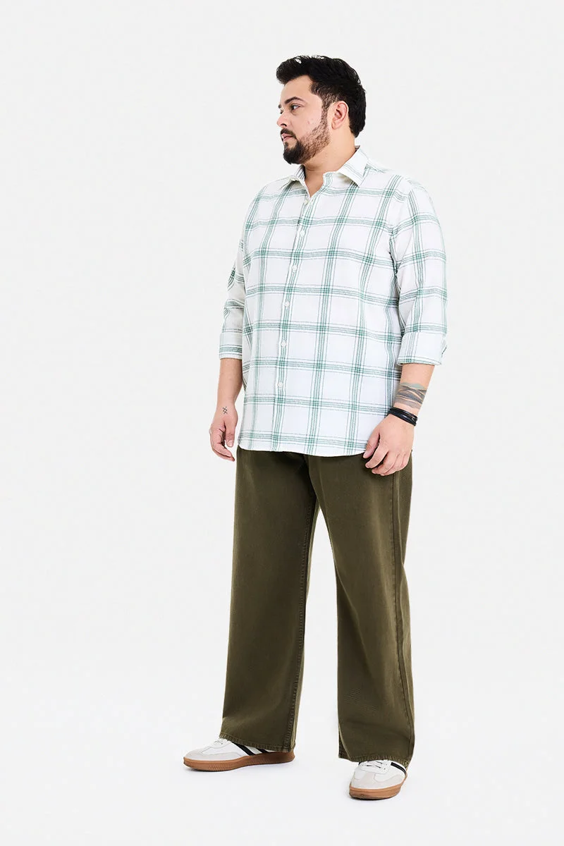 SNITCH Dark Olive Green Dark Olive Green Solid Relaxed Casual Plus Size Jeans for Men | Best Price UAE