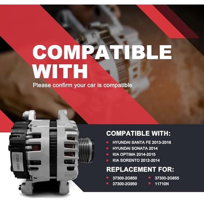 MOPKIUTR 37300-2G800 New Alternator 12V 150A Fit for Kia Optima 2.4L 2013-2016, Hyundai Santa Fe 2.4L Kia Sorento 2.4L Replace 37300-2G850 37300-2G855 - Image 4