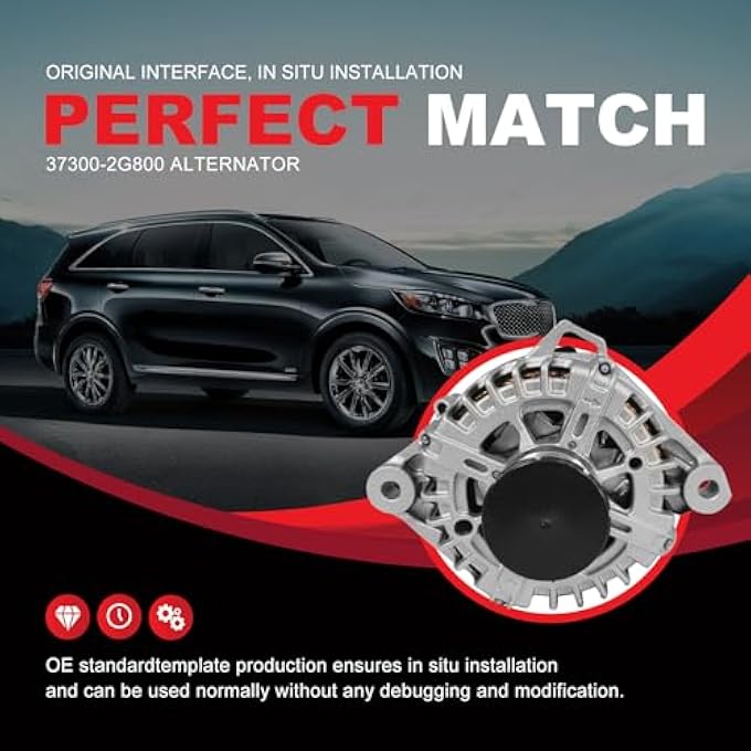 MOPKIUTR 37300-2G800 New Alternator 12V 150A Fit for Kia Optima 2.4L 2013-2016, Hyundai Santa Fe 2.4L Kia Sorento 2.4L Replace 37300-2G850 37300-2G855 - Image 2